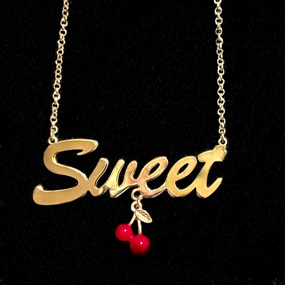 Betsey Johnson “Sweet” with Cherries Pendant Necklace NWT